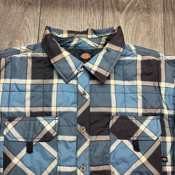 Dickies Quilted Lined Plaid Shacket Jacket Snap Button XL Blue‎ Workwear - Picture 2 of 8
